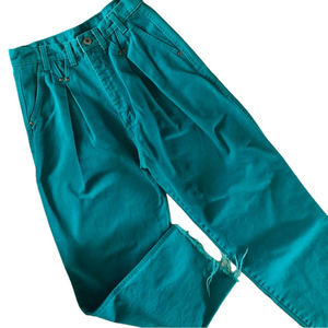 Vintage Wrangler High-Waisted Jeans pleated teal frayed hem juniors size 9